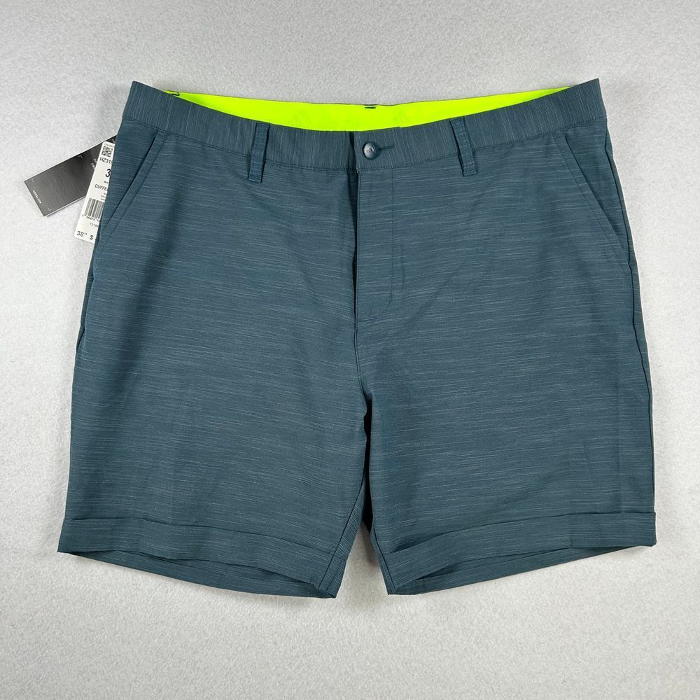 Adidas Textured Golf Shorts Mens 38 Blue Cuffed 7.5" Athletic Performance‎ NWT
